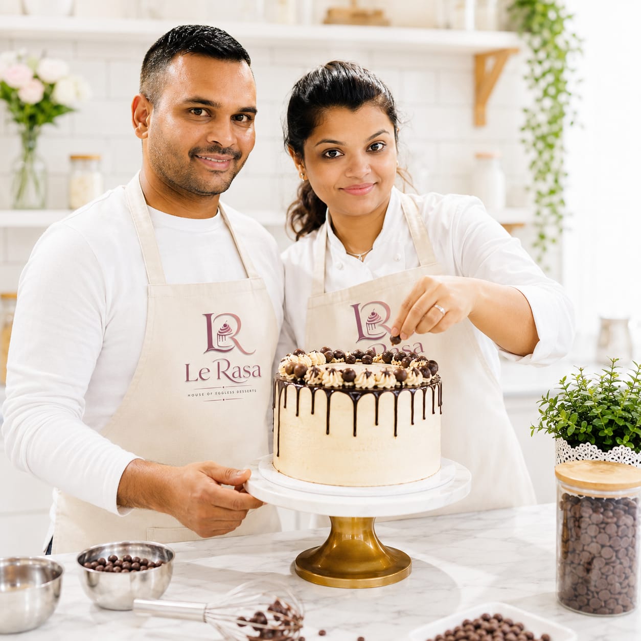 Baker decorating a cake